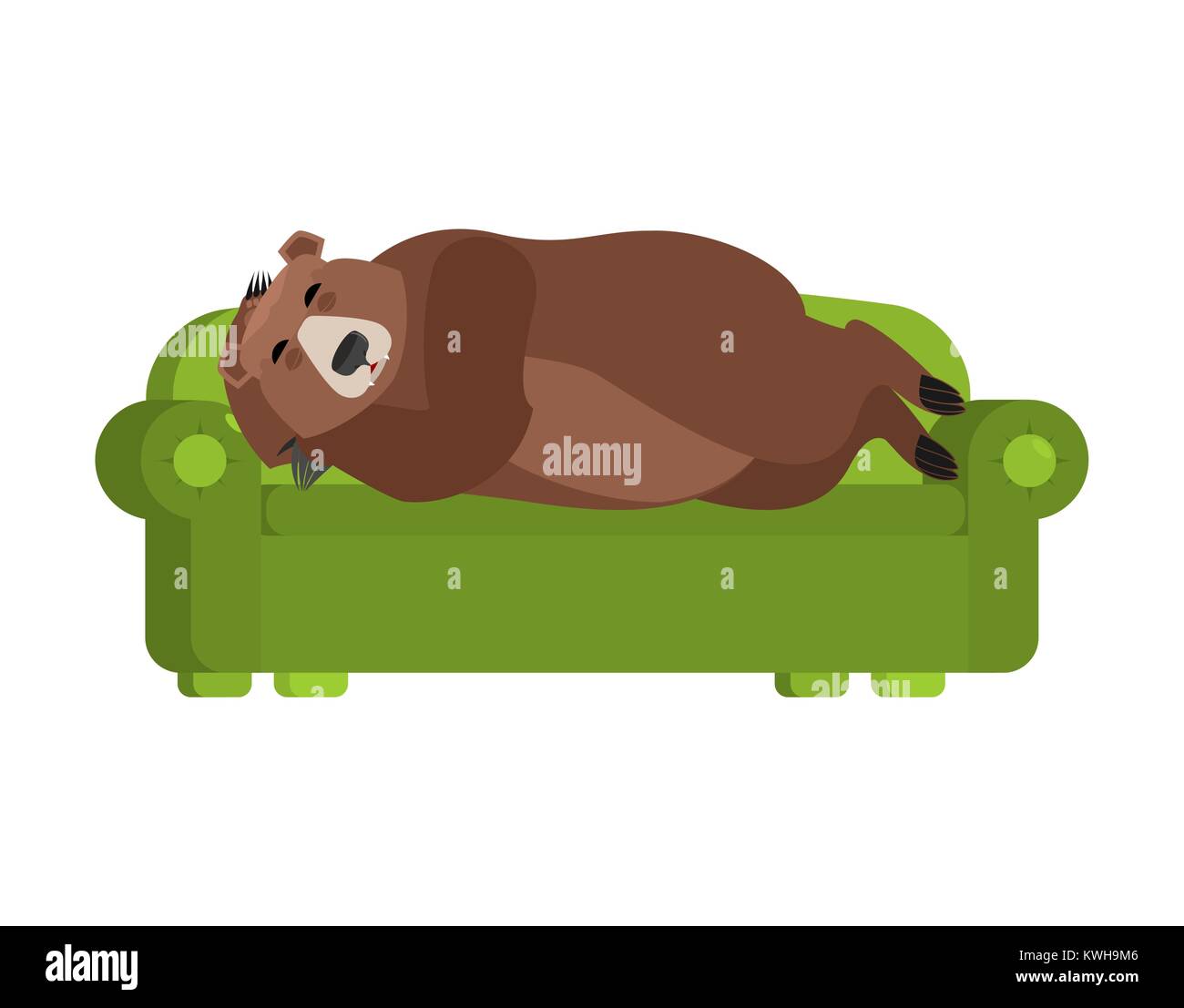 Bär schläft auf der Couch. Grizzly schlafend auf dem Bett. Ein wildes Tier schlummert. Vector Illustration Stock Vektor