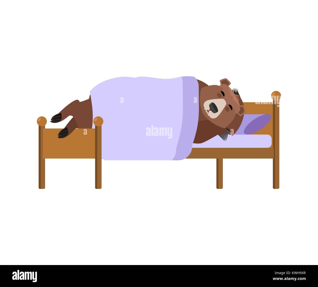 Bär schläft auf dem Bett. Grizzly eingeschlafen. Ein wildes Tier schlummert. Vector Illustration Stock Vektor