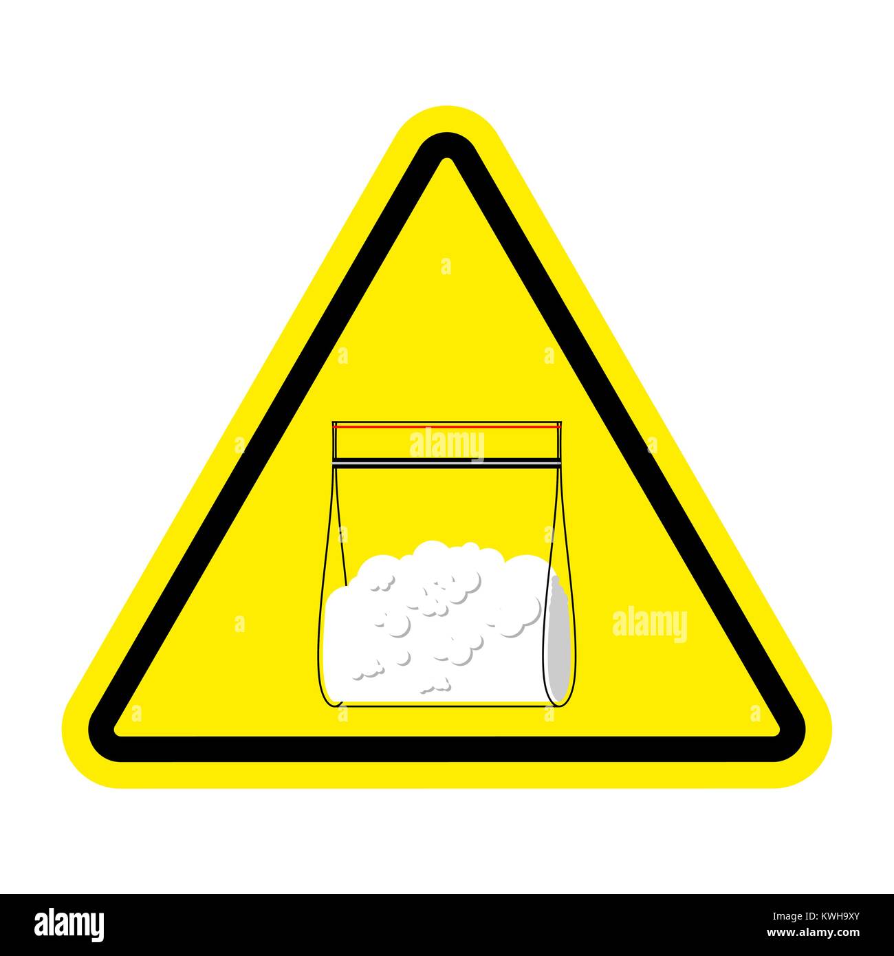 Achtung schild Drogen. Kokain Plastiktüte isoliert. Vector Illustration Stock Vektor