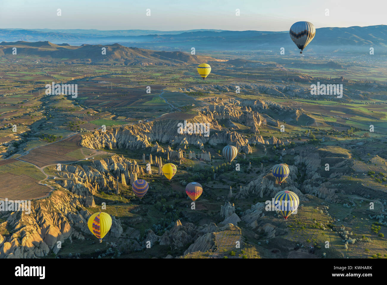 Heißluftballons über Liebe Tal, Kappadokien, Tureky Stockfoto