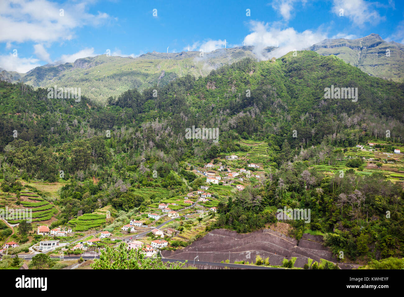 Grüne Hügel im Zentrum von Madeira, Portugal Stockfoto