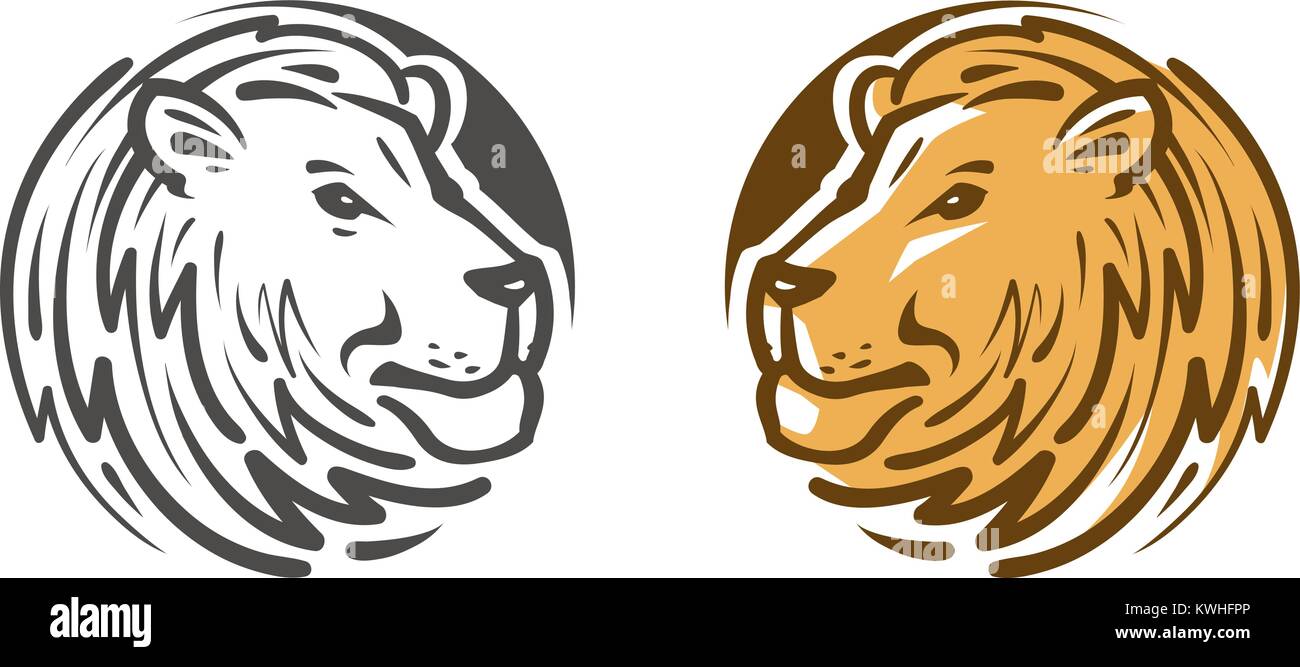 Lion Logo oder Emblem. Tiere, tierische Symbol oder Label. Vector Illustration Stock Vektor
