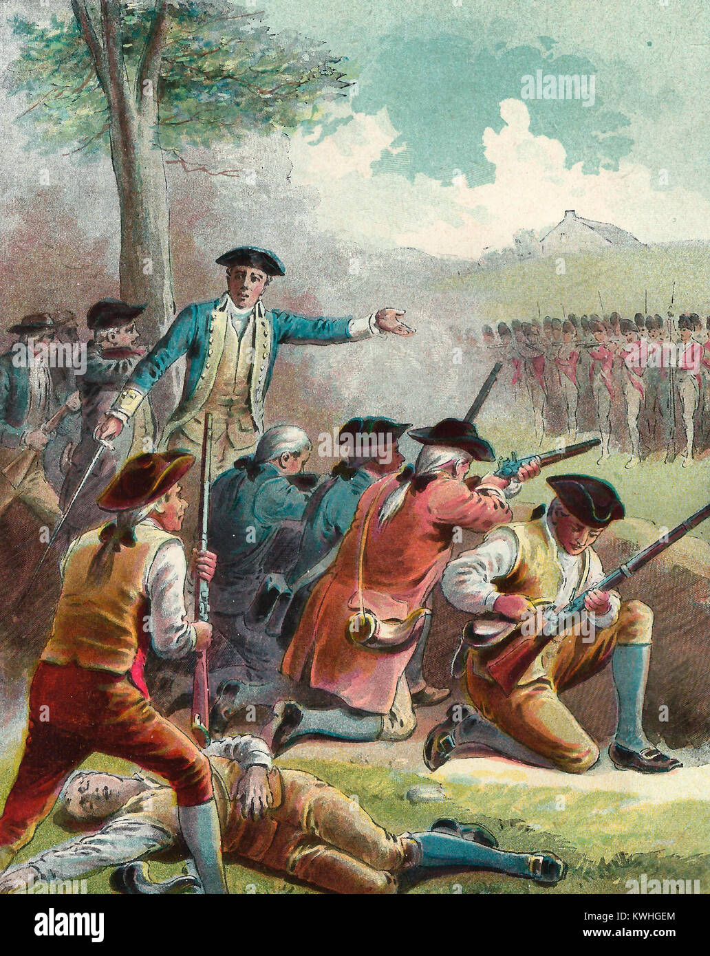 Angriff auf die rotröcke nach ihrer Rückkehr nach Boston - Schlacht von Concord - Amerikanische Revolution, 1775 Stockfoto