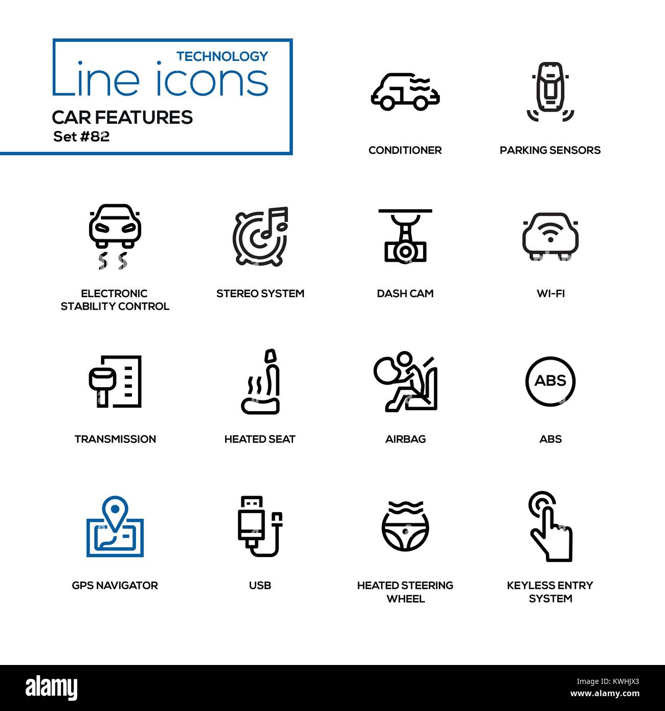 Auto kennzeichnet-line Design Icons einstellen Stock Vektor