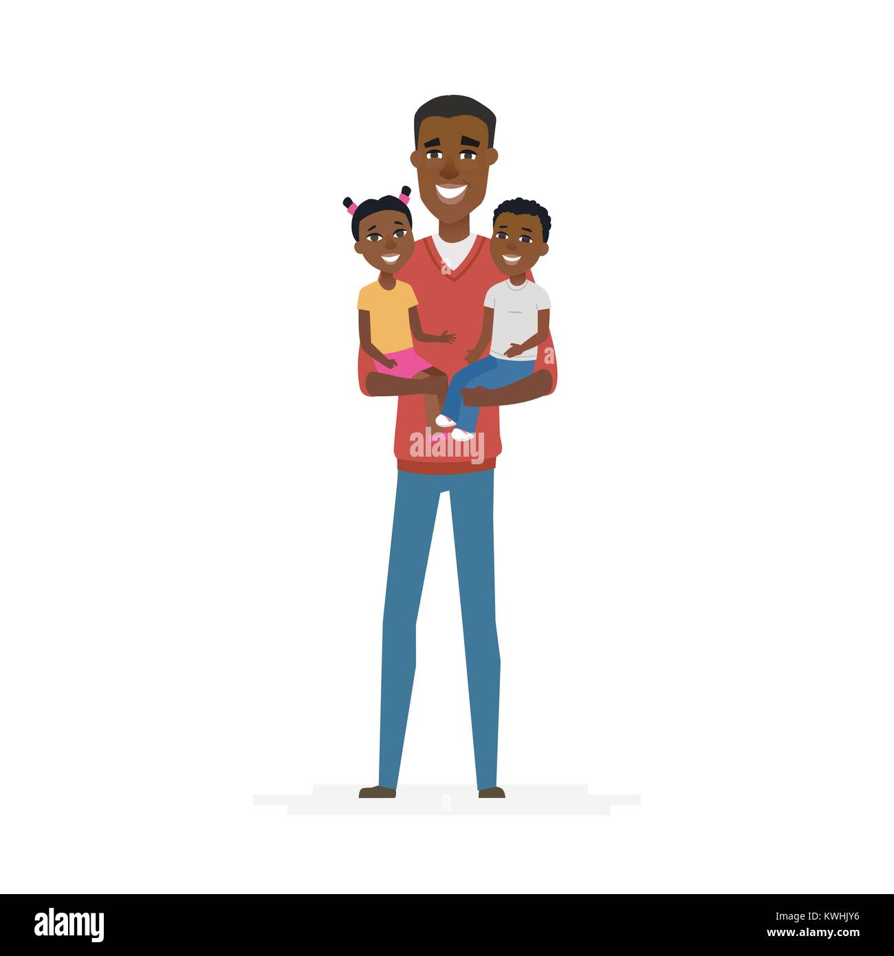 Junge afrikanische Vater mit Babys - cartoon Menschen Zeichen isoliert Abbildung Stock Vektor
