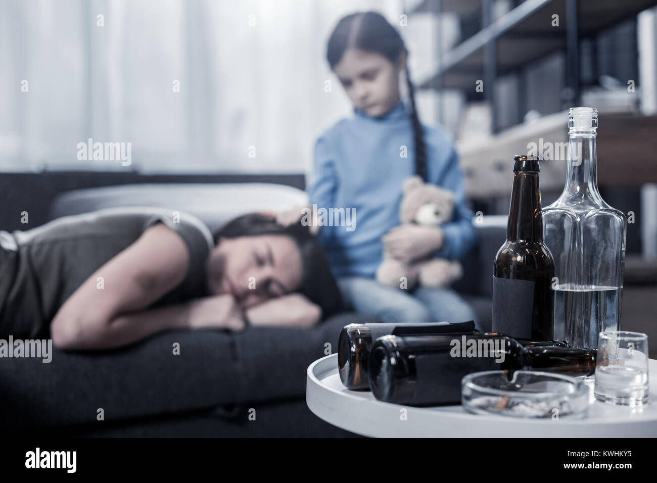 Selektiver Fokus der Bier Flaschen Stockfoto