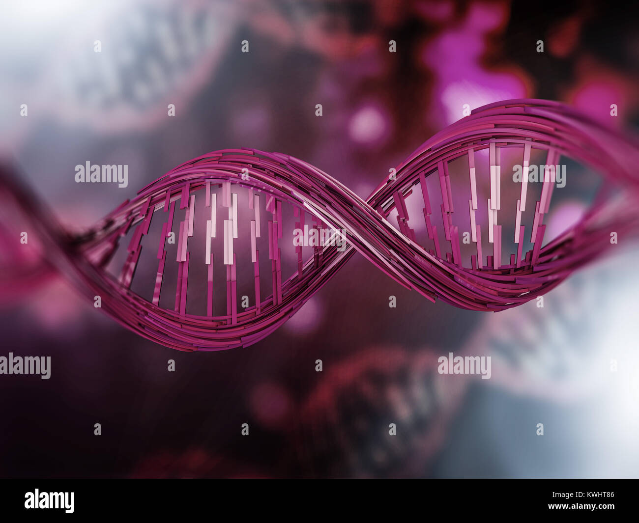 Digitale Illustration eines DNA-Modell, das auf wissenschaftlichen Hintergrund. 3D-Rendering Stockfoto