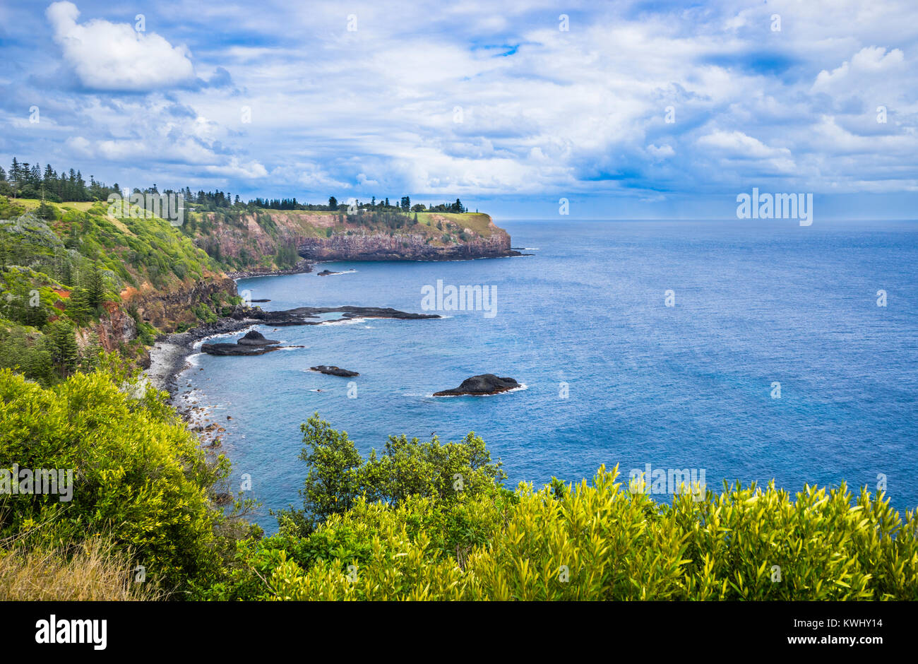 Norfolk Island, Australische externe Gebiet, Norfolk Island National Park, Blick auf die Küste von Captain Cook Lookout Stockfoto