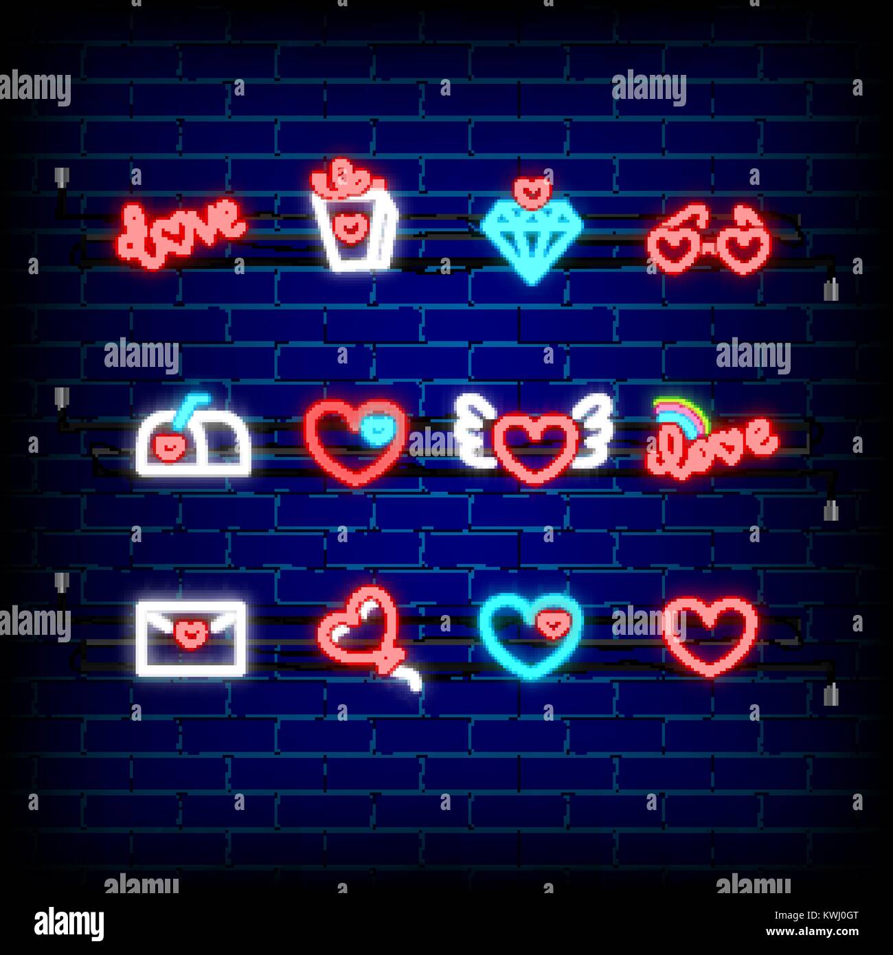 Neon Happy Valentines Tag Symbol Stock Vektor