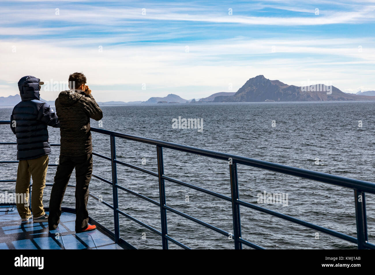 Reisende am Kap Horn; Cabo de Hornos; südlichste Landzunge des Tierra del Fuego Archipels in Chile; Hornos Island. Nord. Grenze der Drake Passage Stockfoto