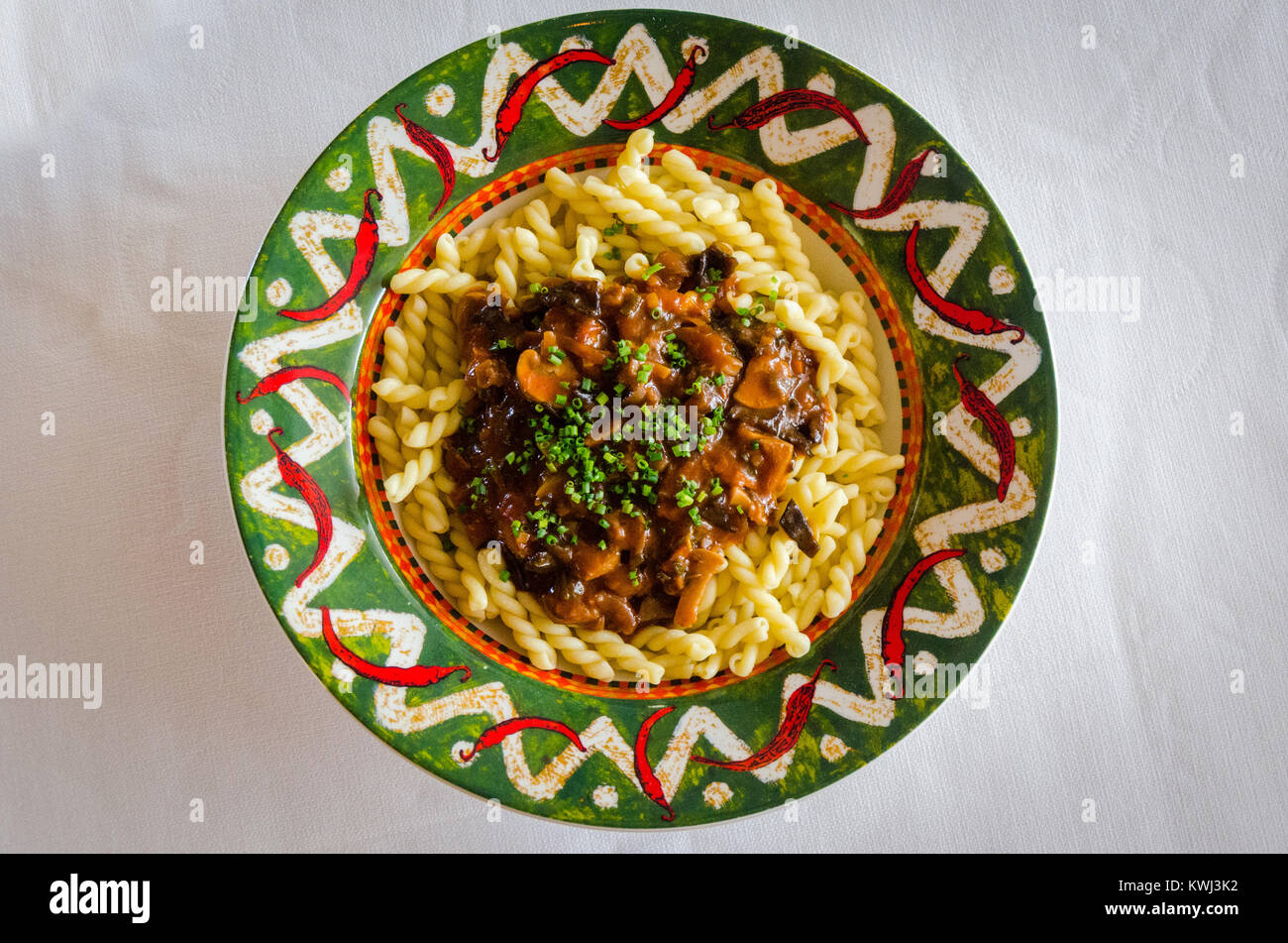 Ein Gericht aus Gemelli (Pasta). Stockfoto