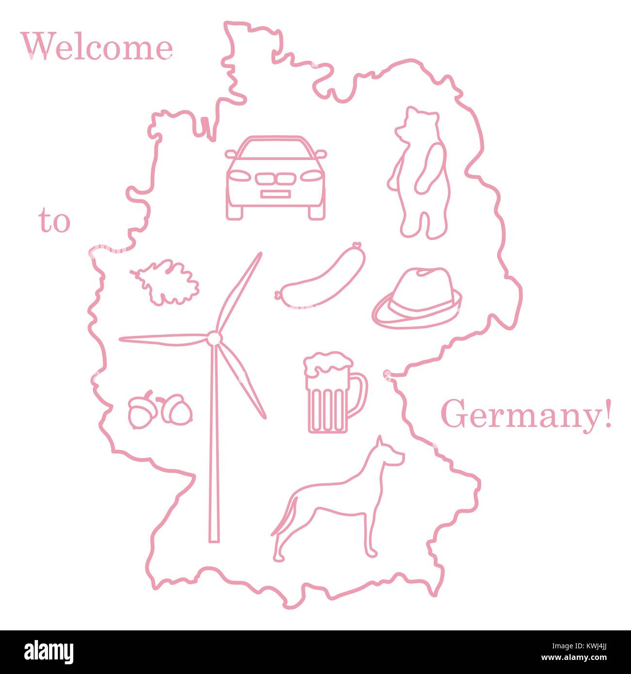 Vector Illustration mit verschiedenen Symbolen in Deutschland. Reisen und Freizeit. Design für Banner, Poster oder Drucken. Stock Vektor