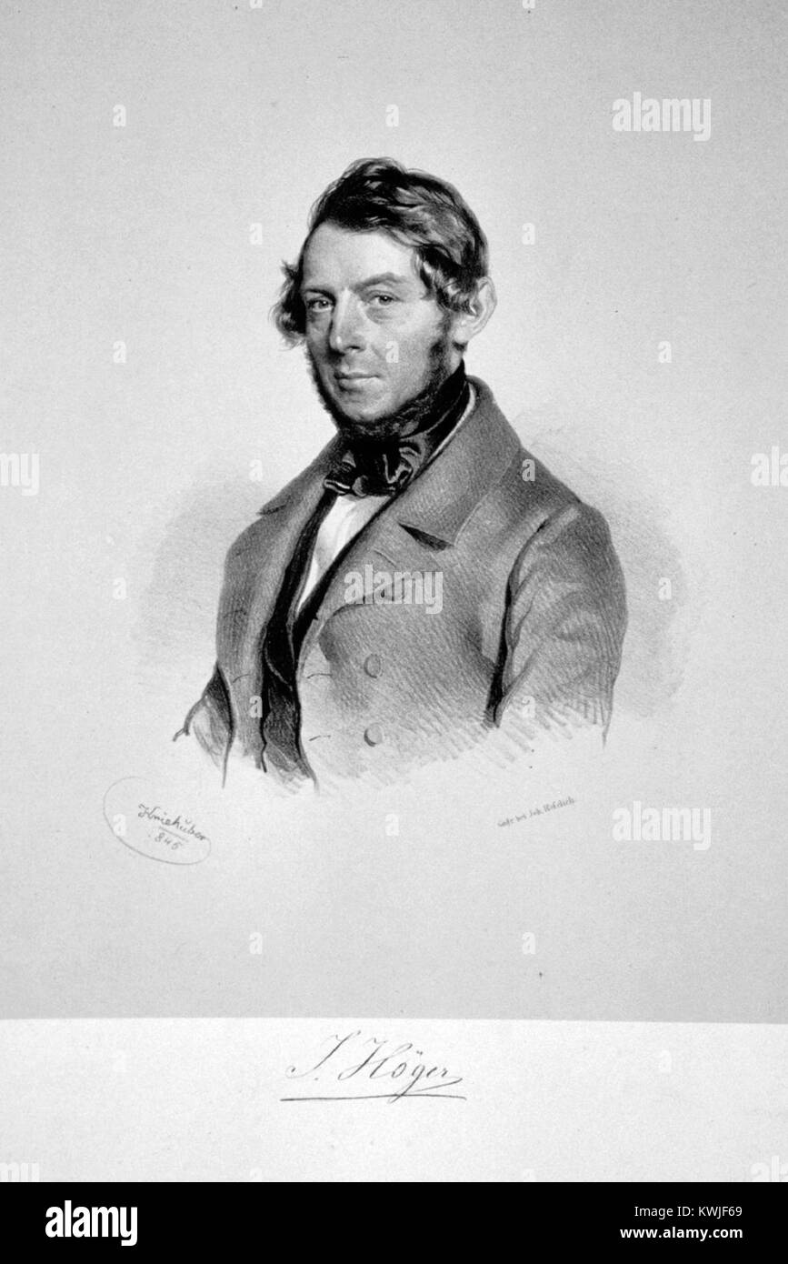 Josef Hegers Lithografie demonstriert seine Drucktechnik und präsentiert ein Bild von wahrscheinlich historischer oder kultureller Bedeutung, das feine Details und klangliche Kontraste der lithografischen Kunst zeigt. Stockfoto