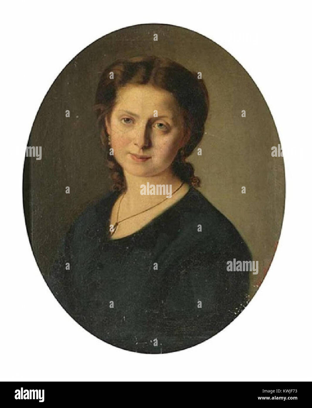 Josef Huttars Porträt von 1861 zeigt einen Sitter aus dem Europa des 19. Jahrhunderts und spiegelt die detaillierte künstlerische Technik und den historischen Porträtstil wider. Stockfoto