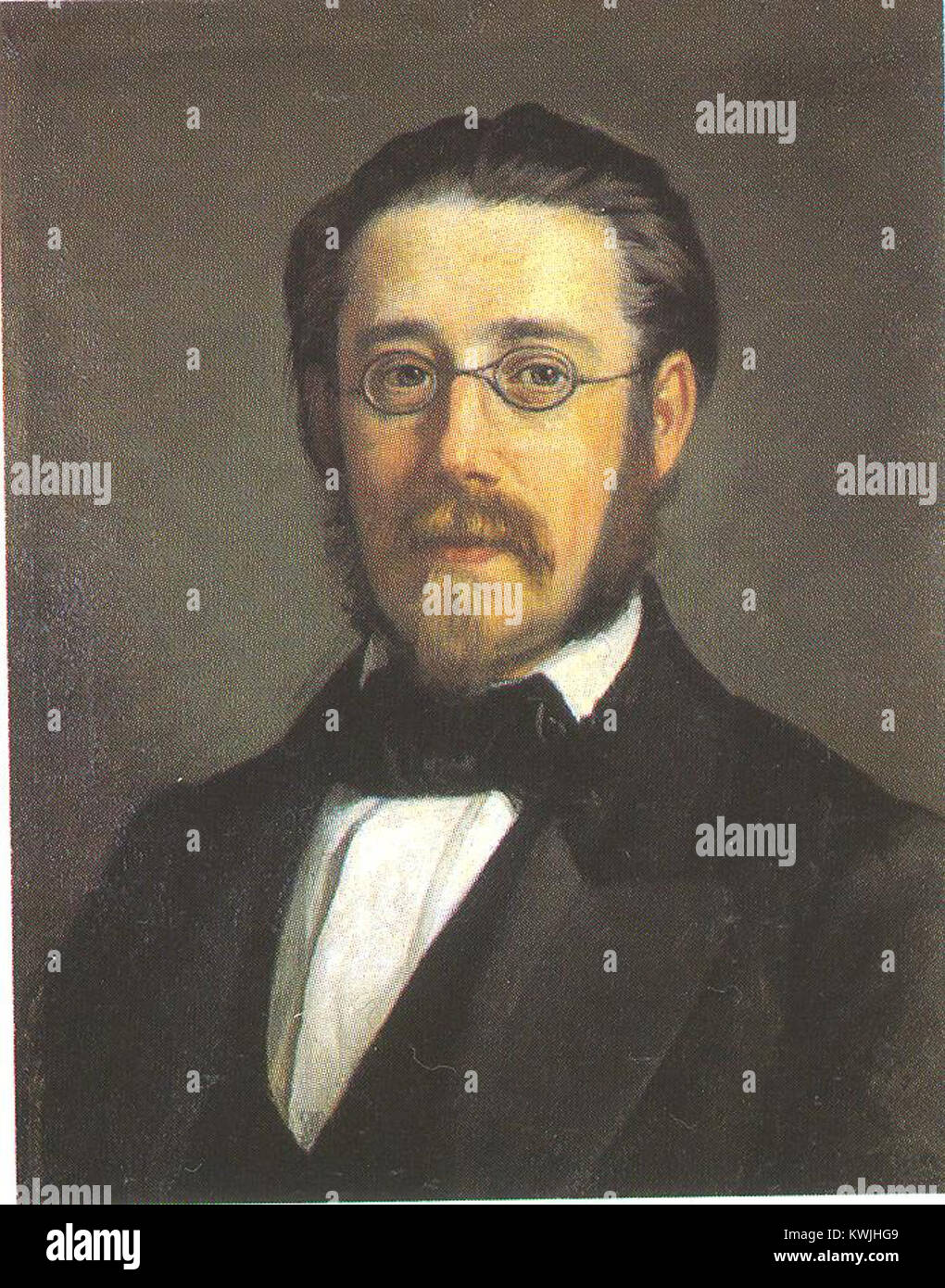 Ein von Johan Fredrik Södermark gemaltes Porträt von Bedřich Smetana zeigt den tschechischen Komponisten, der für seine bedeutenden Beiträge zur nationalen Musik und zu sinfonischen Werken des 19. Jahrhunderts bekannt ist. Stockfoto