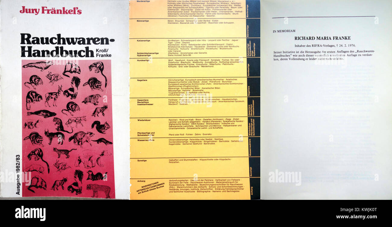 Die Jury Fränkel Rauchwarenhandbuch, 9. Auflage, 1982-83 Stockfoto