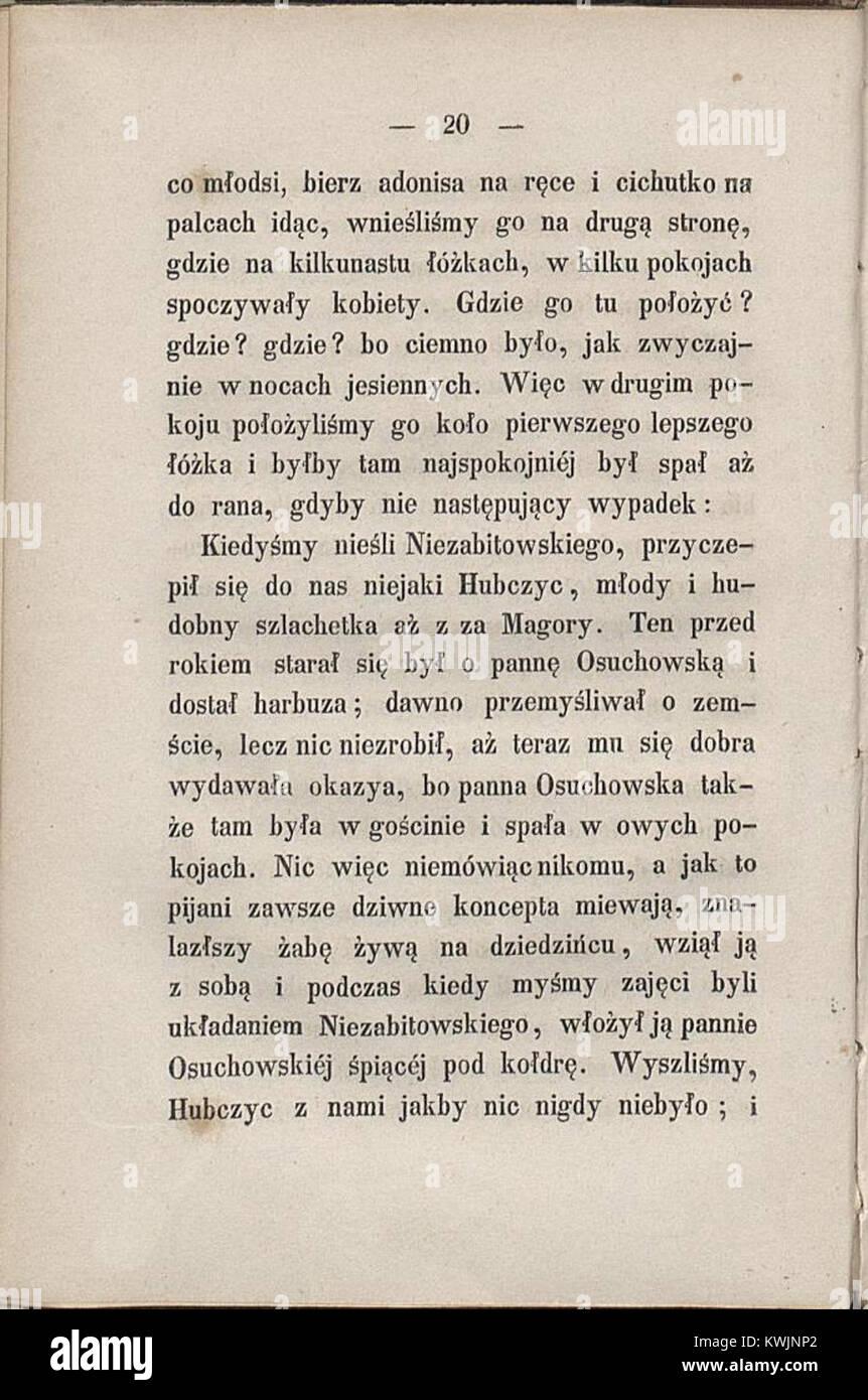 Seite 30 aus Zygmunt Kaczkowskis Sammlung präsentiert frühe Passagen aus seinen Romanen aus dem 19. Jahrhundert, die sich mit regionalen Details mit der Polnisch-ruthenischen Geschichte und Romantik auseinandersetzen. Stockfoto