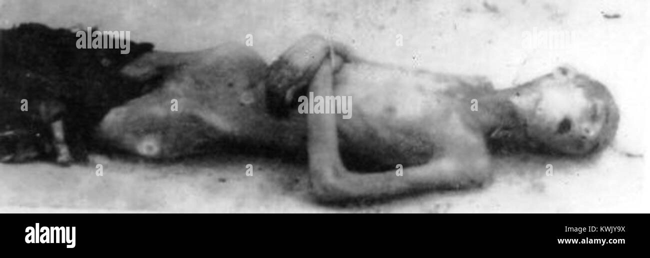 „Zrtvi od gladot“ (Opfer der Hungersnot) ist ein Werk, das die menschlichen Kosten der Hungersnot in Griechenland darstellt. Es zeigt die Not der Bevölkerung in Zeiten von Hunger und Knappheit. Stockfoto