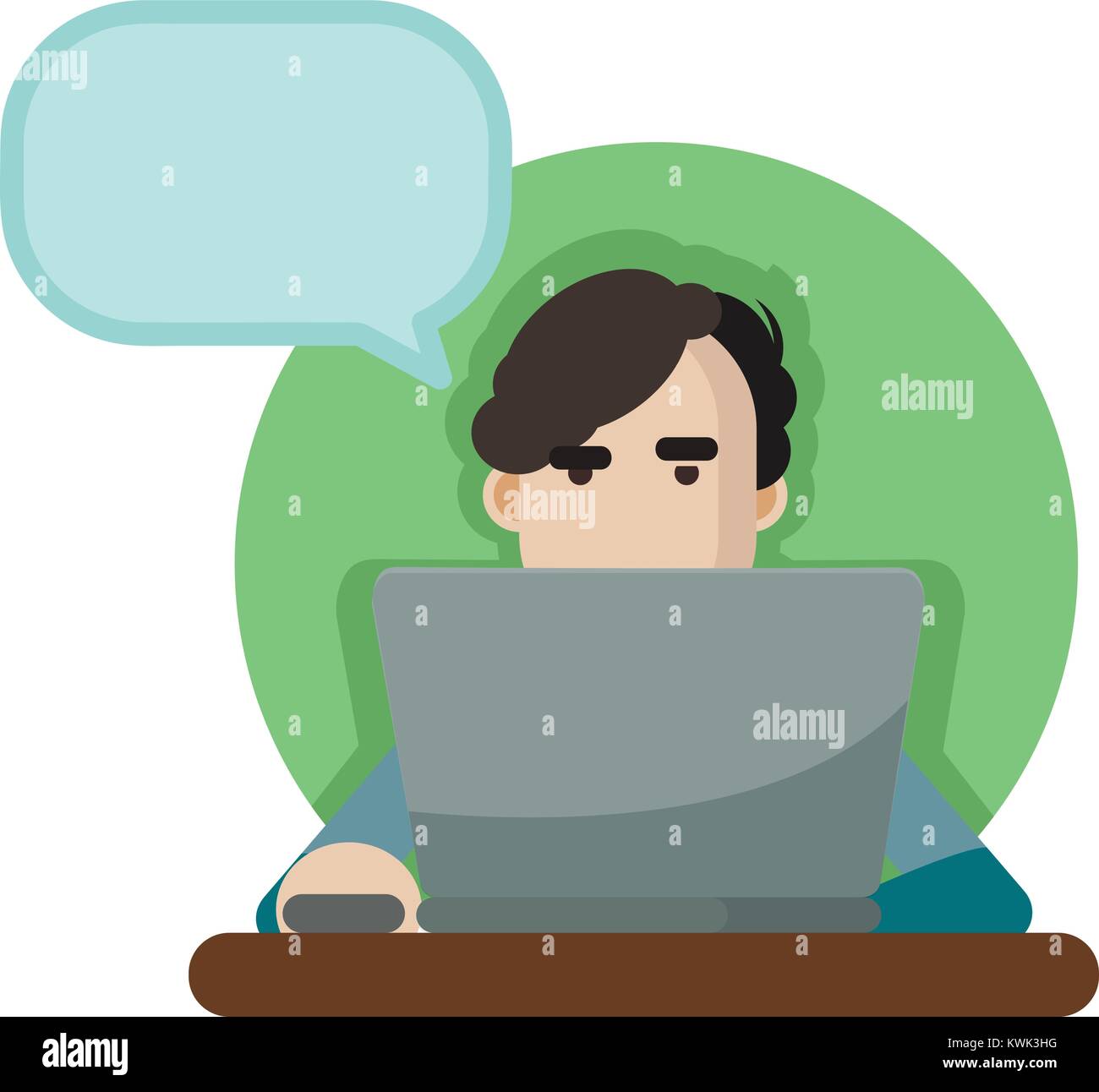 Vector Abbildung: ein Mann mit einem Laptop mit Speechbubble Stock Vektor
