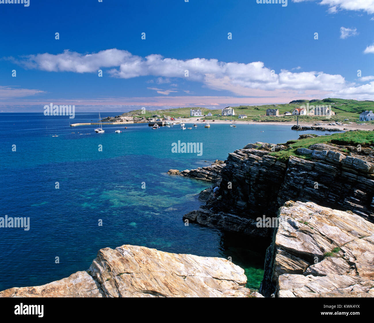 Port na Blagh Bucht und Hafen, County Donegal, Irland Stockfoto