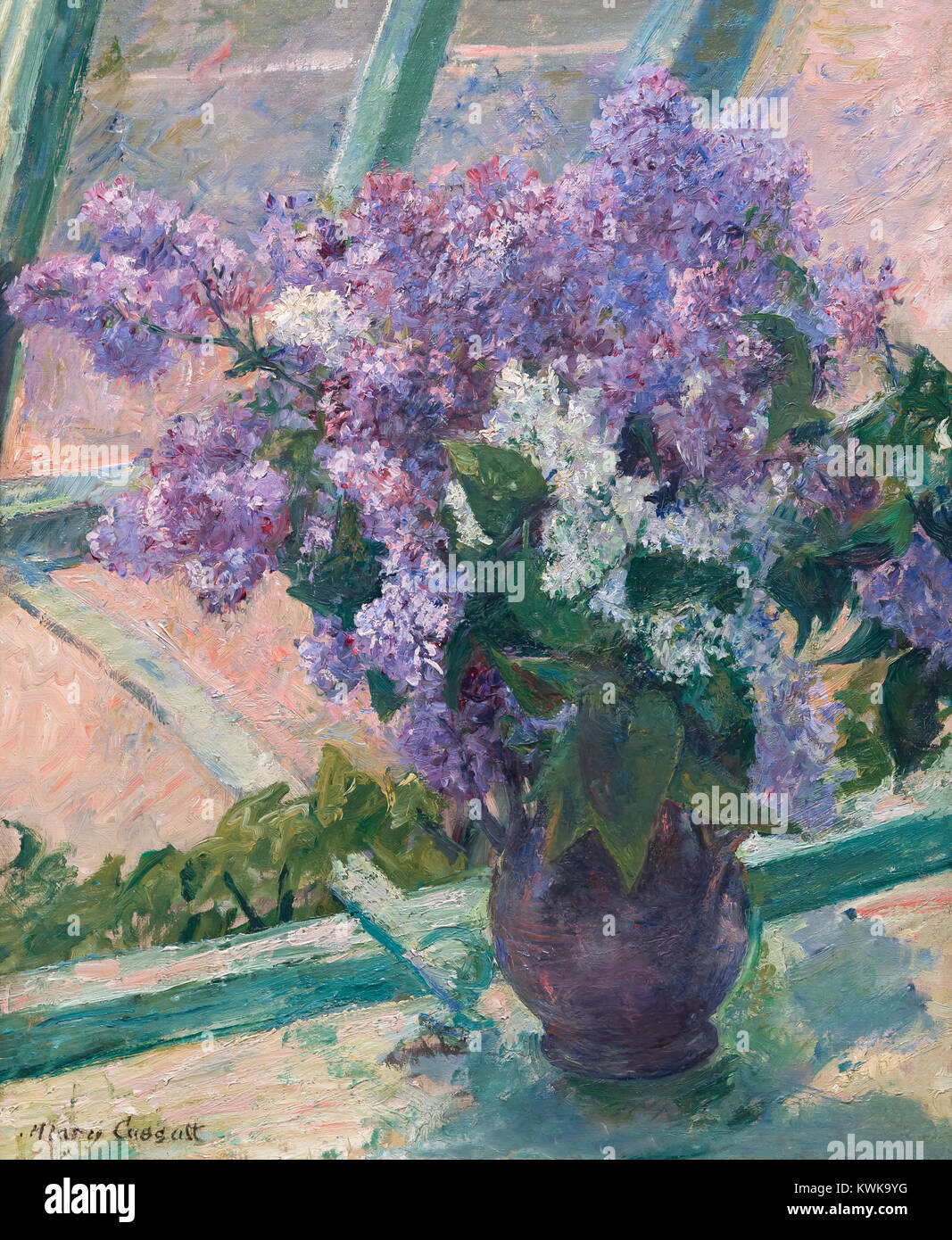 Flieder in einem Fenster, Vase de Lilas ein La Fenetre, Mary Cassatt, ca. 1880-1883, Metropolitan Museum der Kunst, Manhattan, New York City, USA, North Americ Stockfoto