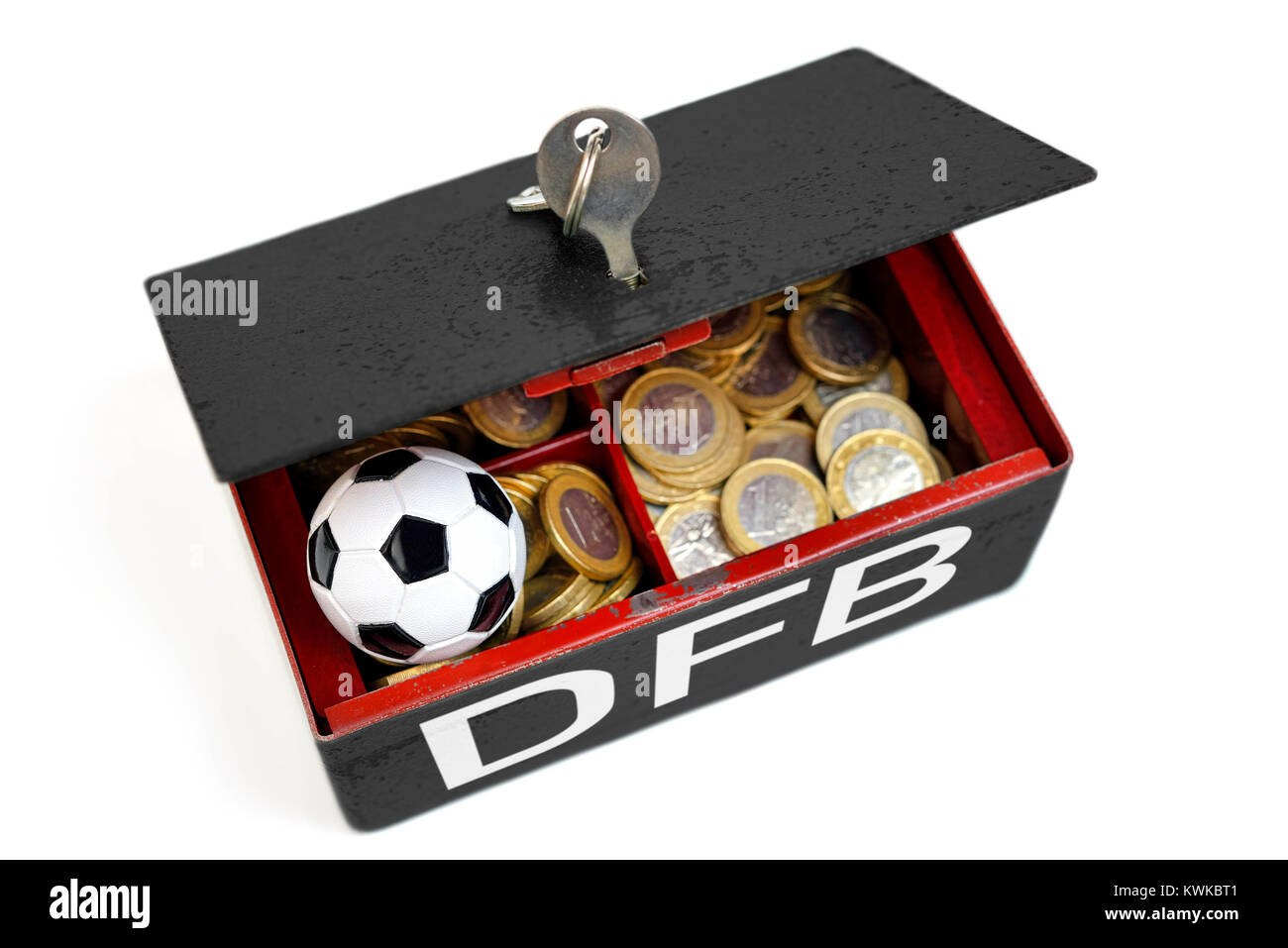 Schwarze Bar mit Label deutschen Fußball-Bundes, symbolische Foto DFB-Skandal, Schwarze Kasse Mit Aufschrift DFB Symbolfoto D Stockfoto
