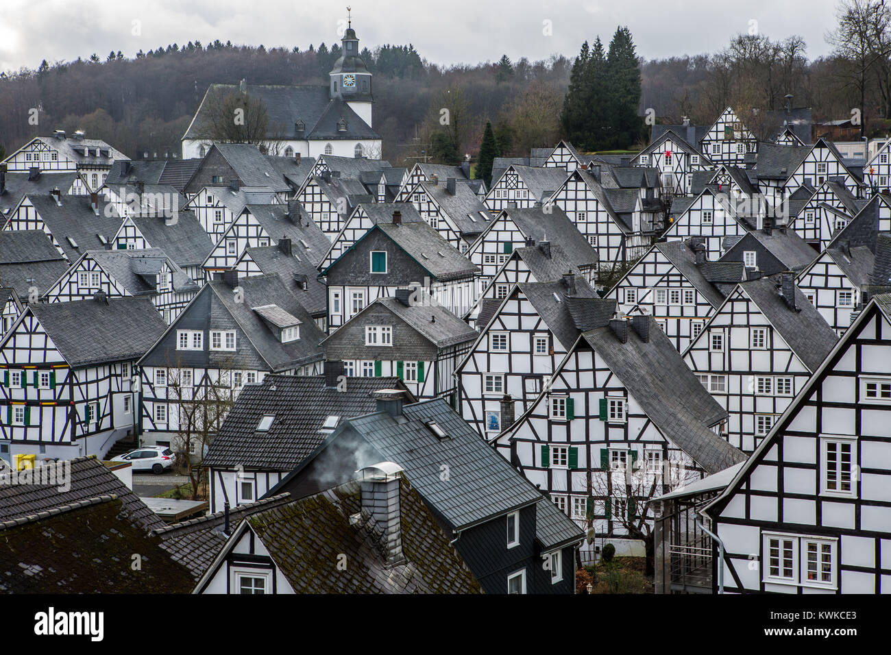 Historische Altstadt von Freudenberg, Nordrhein-Westfalen, Deutschland, mit Fachwerkhäusern, Alter Flecken Stockfoto