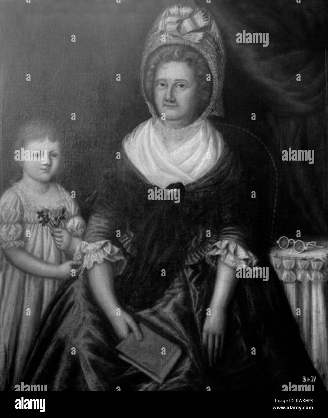 Ein Ölgemälde von Joshua Johnson, das Mrs. John Moale und ihre Enkelin Ellin North Moale zeigt. Das Kunstwerk veranschaulicht die frühen amerikanischen Porträts und Johnsons detaillierte Darstellung von Familie, Kleidung und häuslicher Umgebung. Stockfoto