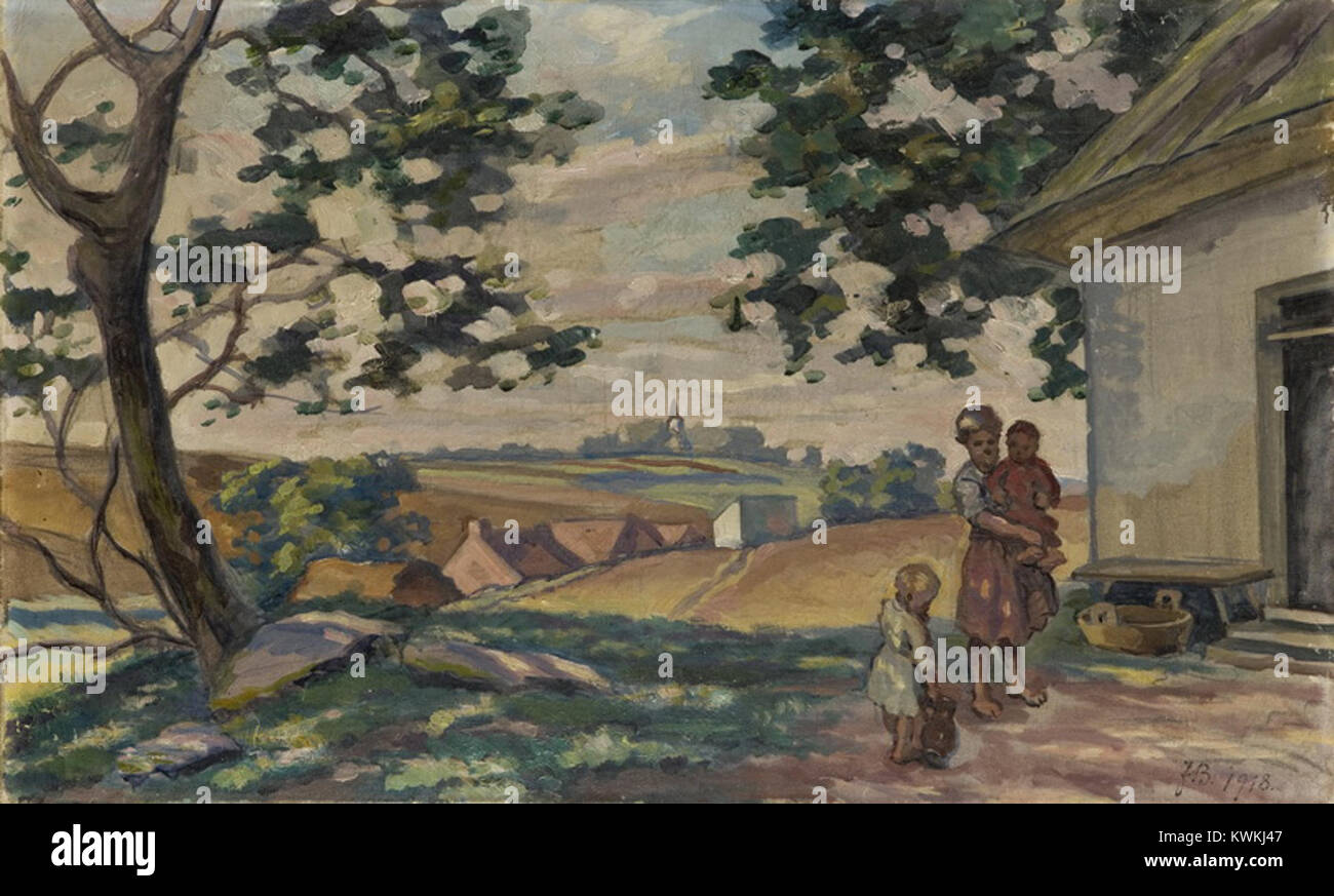 Jan Bochenskis Gemälde Słoneczny dzień (sonniger Tag) aus dem Jahr 1918 zeigt eine leuchtende Landschaft im impressionistischen Stil, die Licht, Farbe und Atmosphäre in den Mittelpunkt stellt. Stockfoto