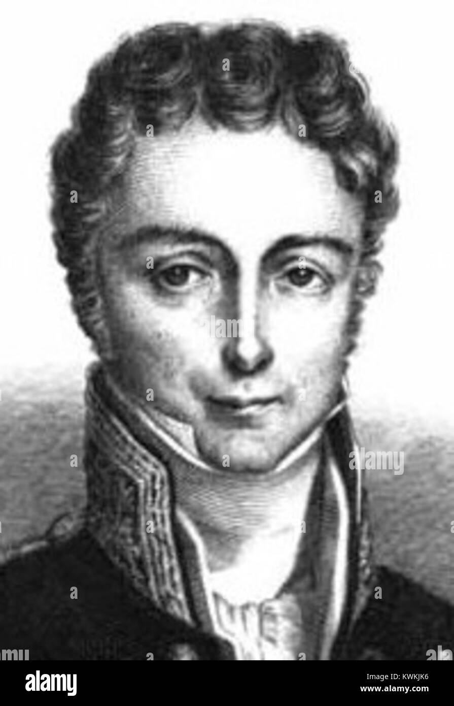 Ein Porträt von Jean Baptiste Gay, vicomte de Martignac (1778–1832), einem französischen Staatsmann, der für seine Rolle als Premierminister unter König Karl X. während der Bourbon-Restauration bekannt ist. Stockfoto