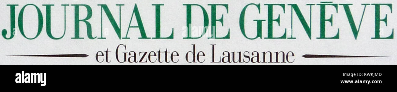 Eine Ausgabe des *Journal de Genève* aus dem Jahr 1997, einer Schweizer Zeitung, die nationale und internationale Nachrichten, Politik und Kultur vor der Fusion mit *Le Nouveau Quotidien* behandelt. Stockfoto