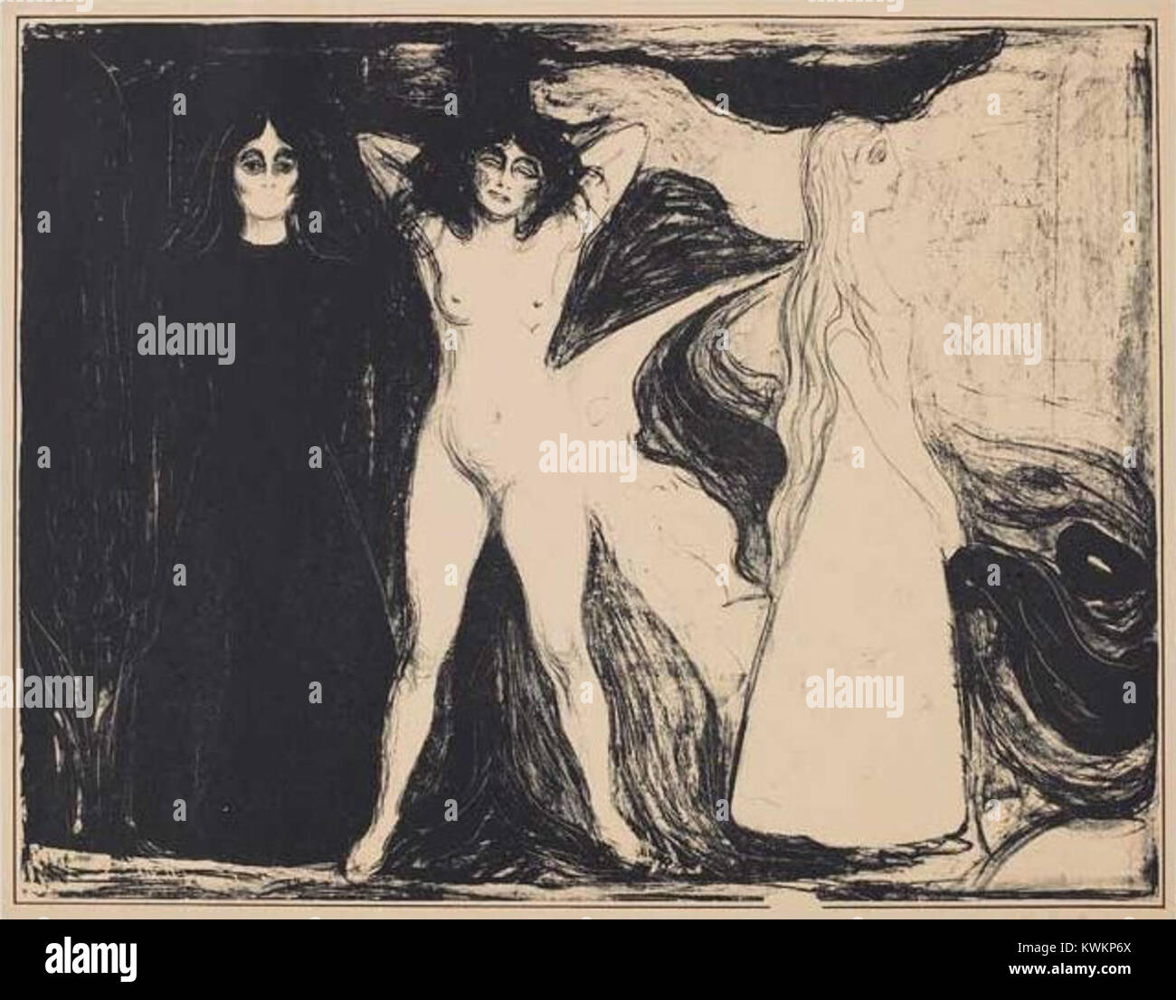 "Die drei Stufen der Frau" von Edvard Munch (1883-1944), Lithographie, 1899 Stockfoto