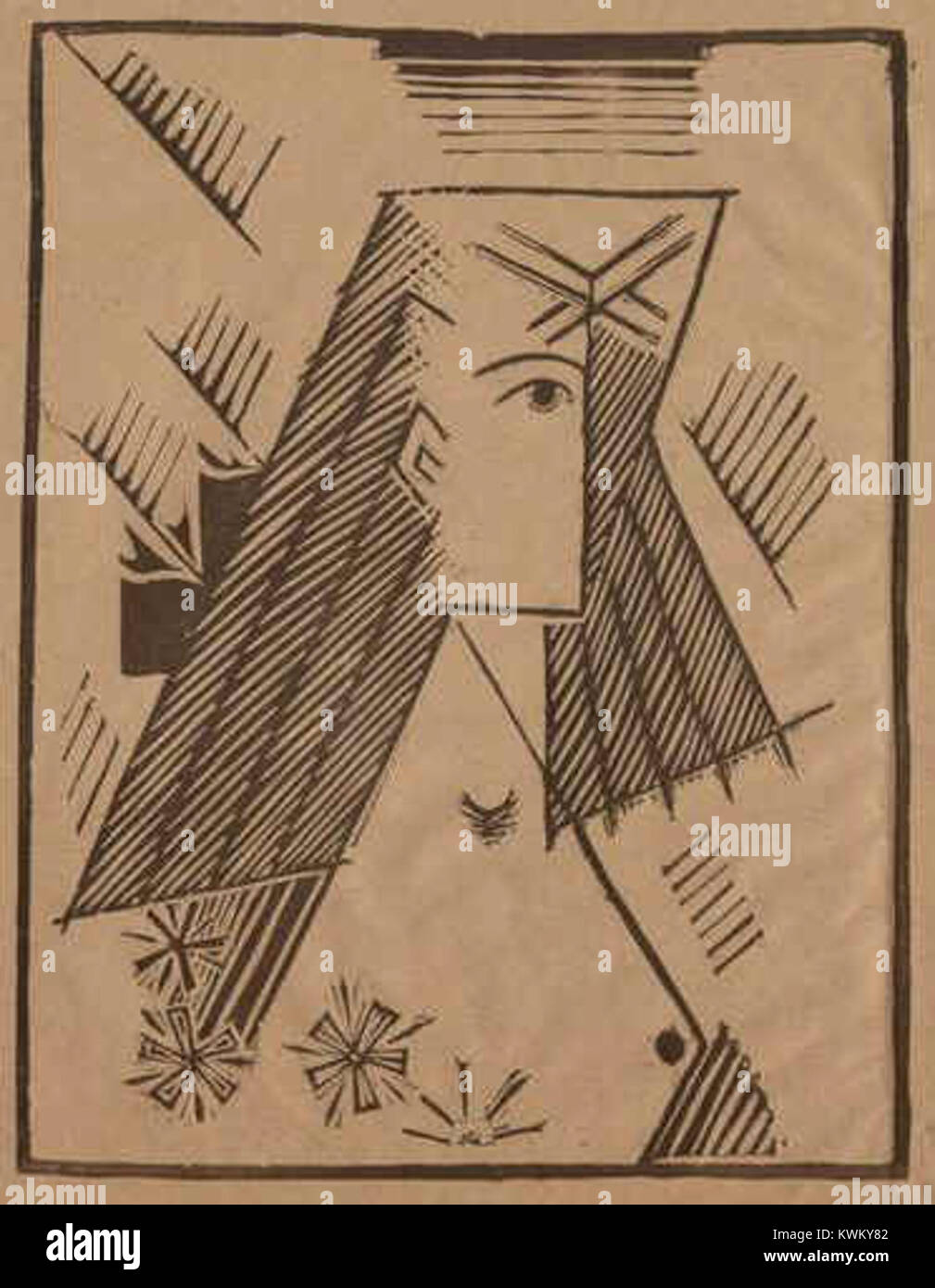 Josef Čapek Gemälde Dívka, hlava (Mädchen, Kopf) aus dem Jahr 1912 fängt ein weibliches Porträt im Stil der Moderne ein und fokussiert sich auf Gesichtsausdruck und Form als Teil seiner Studie über die menschliche Figur in der tschechischen Kunst des frühen 20. Jahrhunderts. Stockfoto