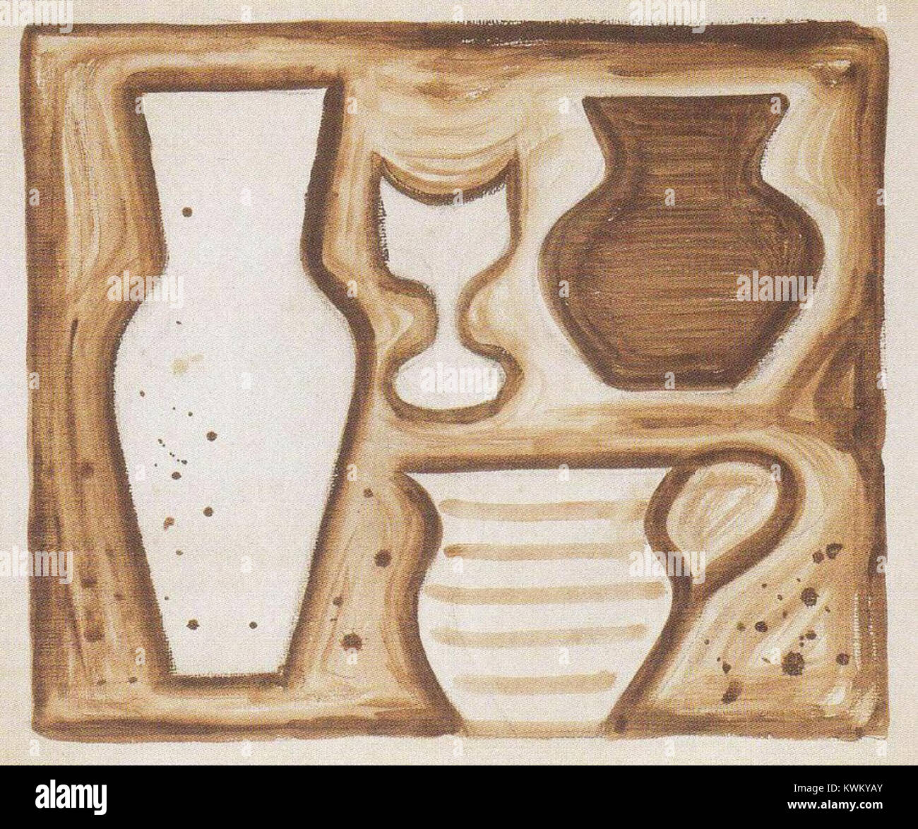 Josef Čapek Stillleben „Dvě vázy, hrnek a pohár“ („zwei Vasen, ein Becher und ein Becher“), das zwischen 1923 und 1925 entstanden ist, zeigt seinen geometrischen modernistischen Ansatz zu Alltagsgegenständen. Stockfoto