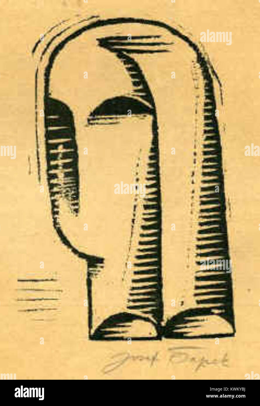 „Hlava ženy“ (1918) von Josef Čapek ist ein Porträt einer Frau, das die emotionale Tiefe und das menschliche Wesen durch die minimalistische Darstellung ihres Gesichts einfängt. Stockfoto