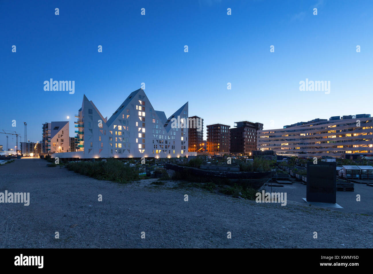 Wohnviertel in Aarhus in Dänemark, Nacht Stockfoto