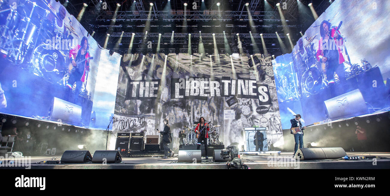 Die englische Band The Libertines führt ein Live Konzert auf der großen Bühne an der Barclaycard Britische Sommerzeit Festival am Hyde Park in London. De 05.07.2014. Stockfoto