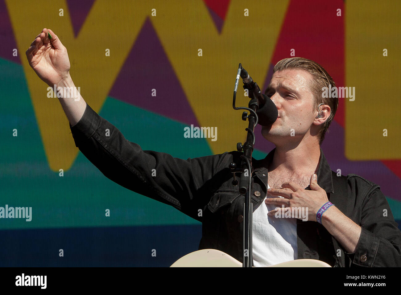 Die Englische indie rock Band Wild führt ein Live Konzert auf der Main Stage die Barclaycard Britische Sommerzeit Festival im Hyde Park in London. Hier Sänger Hayden Thorpe ist dargestellt auf der Bühne. De 03.07.2014. Stockfoto