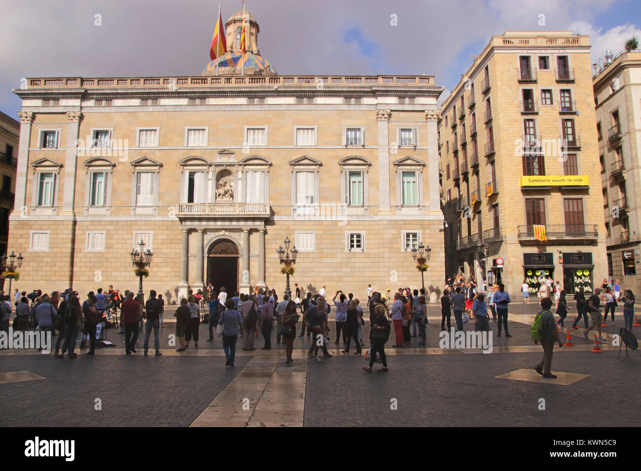 Plaça Sant Jaume und dem Palau de la Generalitat de Catalunya Barcelona Spanien Oktober 2017 Stockfoto