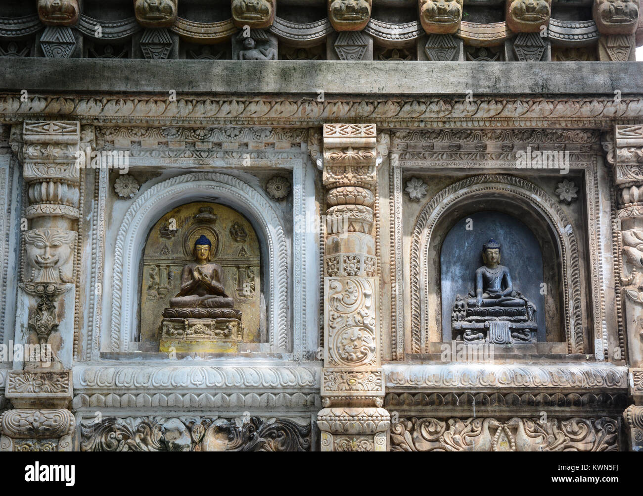 Teil der Mahabodhi Tempel Komplex in Bodh Gaya, Indien. Stockfoto