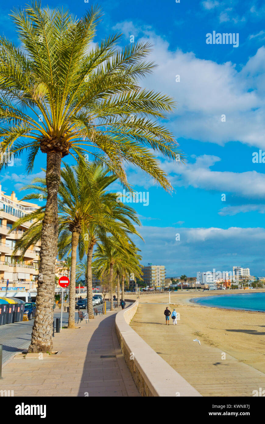 Strand Promenade, Carrer Palangres, Platja de Palma, Can Pastilla, Palma, Mallorca, Balearen, Spanien Stockfoto