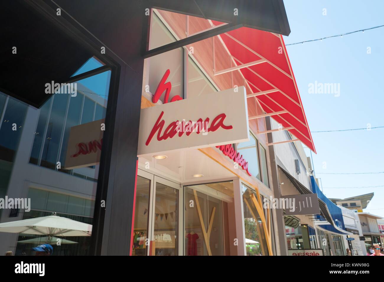 Beschilderungen für die Kleidung Boutique Hanna Anderson in der gehobenen Broadway Plaza Einkaufszentrum in der Innenstadt von Walnut Creek, Kalifornien, 30. Juli 2017. Stockfoto