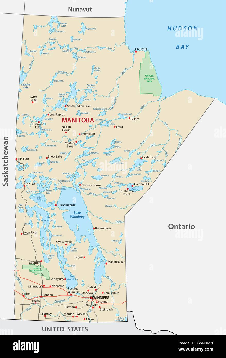 Provinz Manitoba vektor Straße und Reisen Karte Stock Vektor