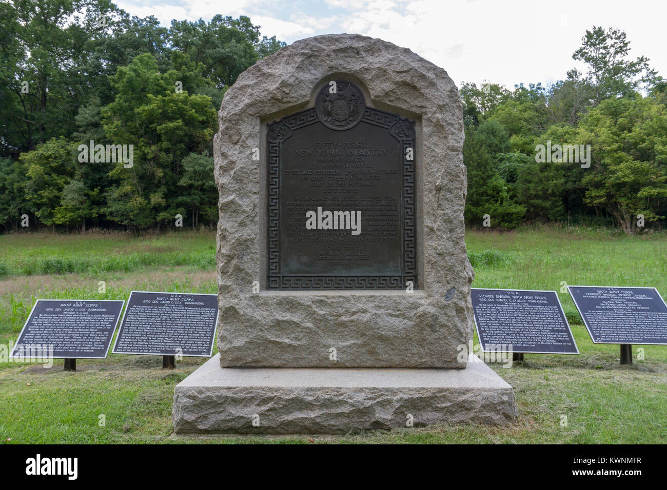 Der 51 New York Volunteer Infantry Denkmal, in der Nähe von Burnside Bridge, Antietam National Battlefield, Maryland, USA. Stockfoto