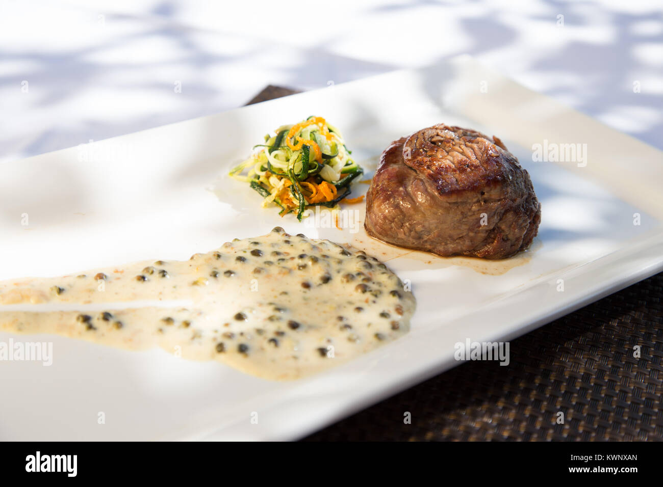 Steak mit Pfeffersauce, Restaurant, Kroatien Stockfoto
