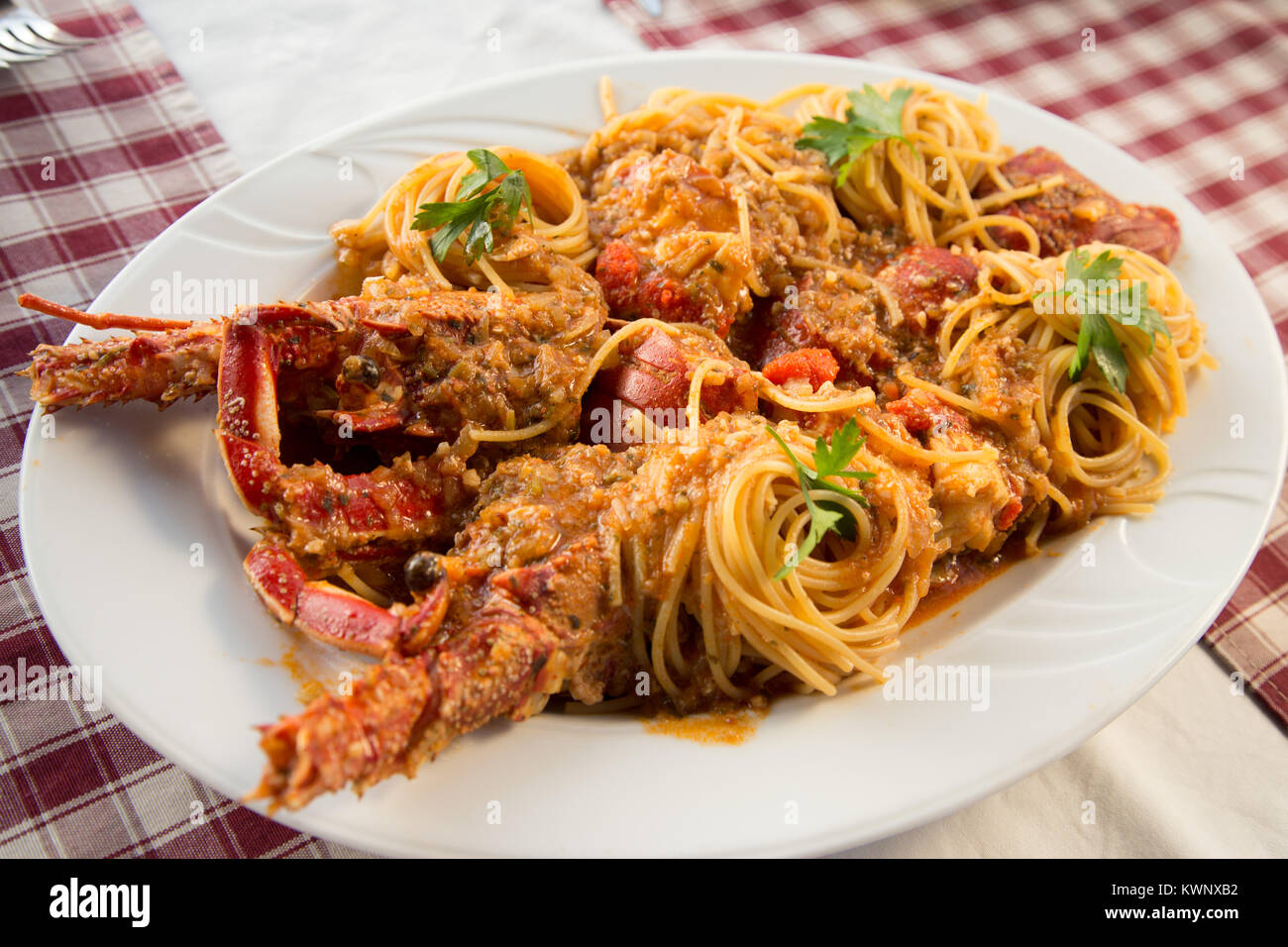 Hummer mit Spaghetti, Lebensmittel, Kroatien Stockfoto