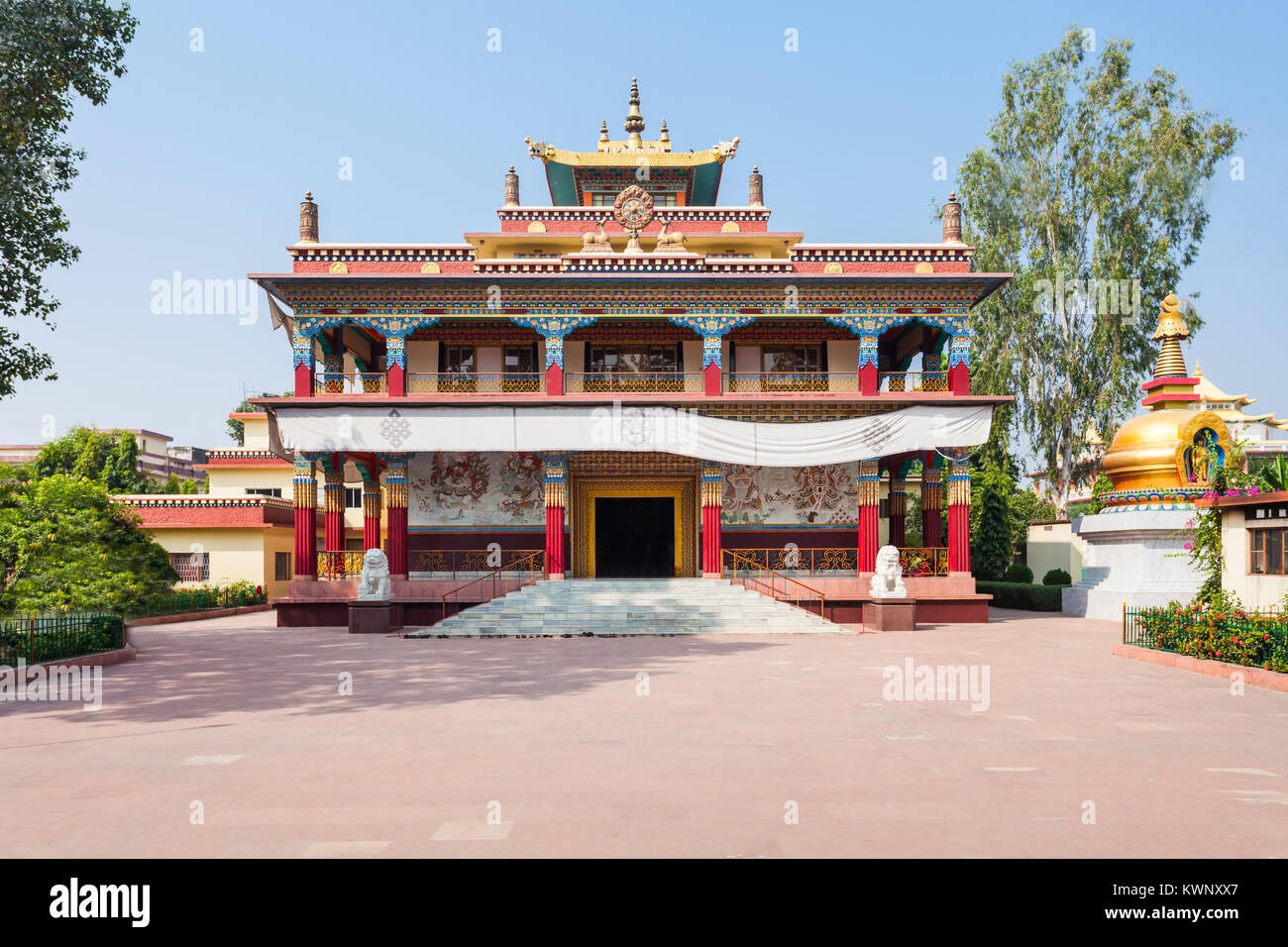 Der tibetischen Karma-kagyü-Tempel (Tibet Kloster) in der Nähe der Mahabodhi Tempel in Bodh Gaia, Bihar, Indien Stockfoto