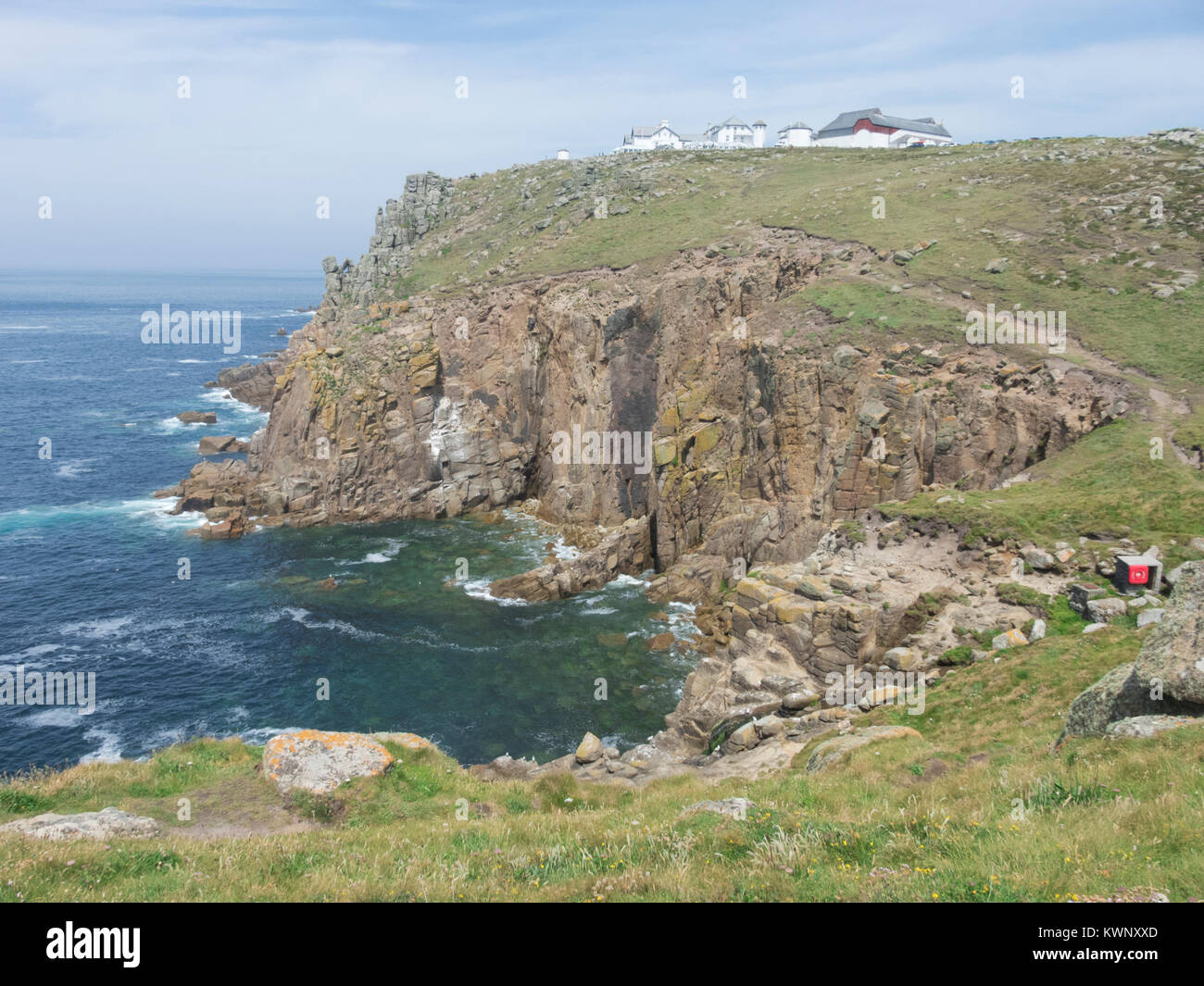 Land's End Landspitze, West Penwith Halbinsel, Cornwall, England, Großbritannien im Juni Stockfoto