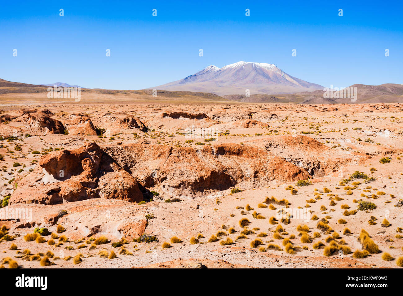 Ollague Vulkan ist ein massiver Stratovulkan auf der Grenze zwischen Bolivien und Chile. Stockfoto