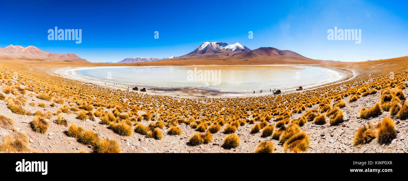 Panoramablick von der Laguna Canapa, es ist ein Salzsee in den Altiplano von Bolivien Stockfoto